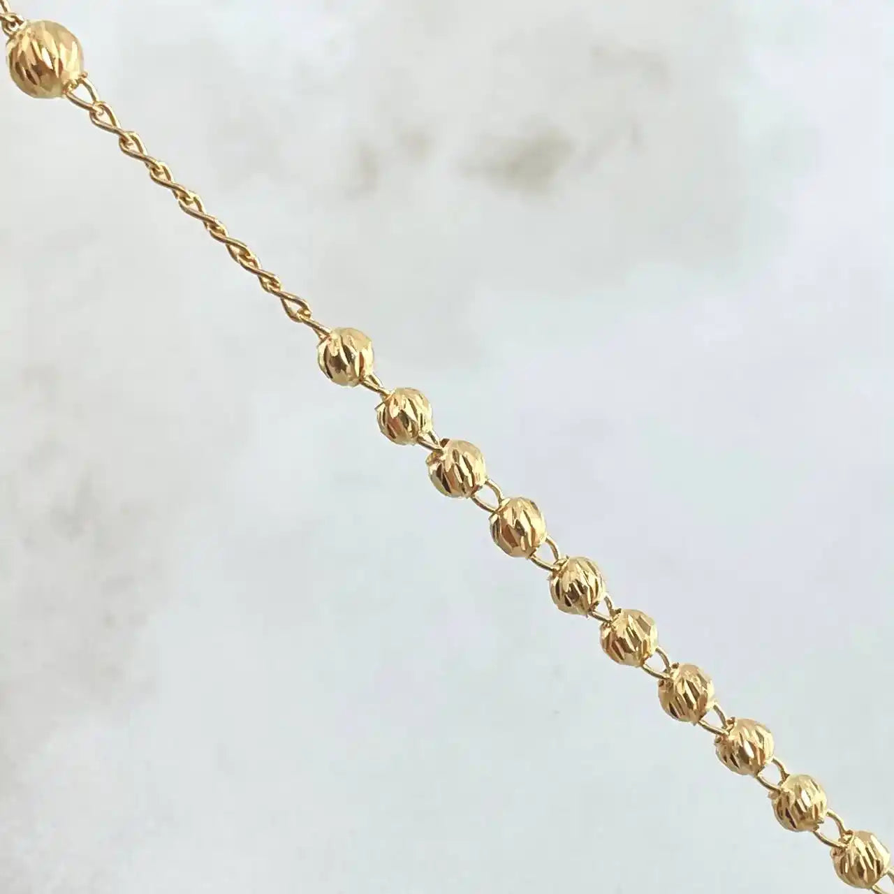 18K Yellow Gold Rosary – Miraculous Virgin with Bordered Cross / 8.2g / 50cm / Diamond-Cut Beads