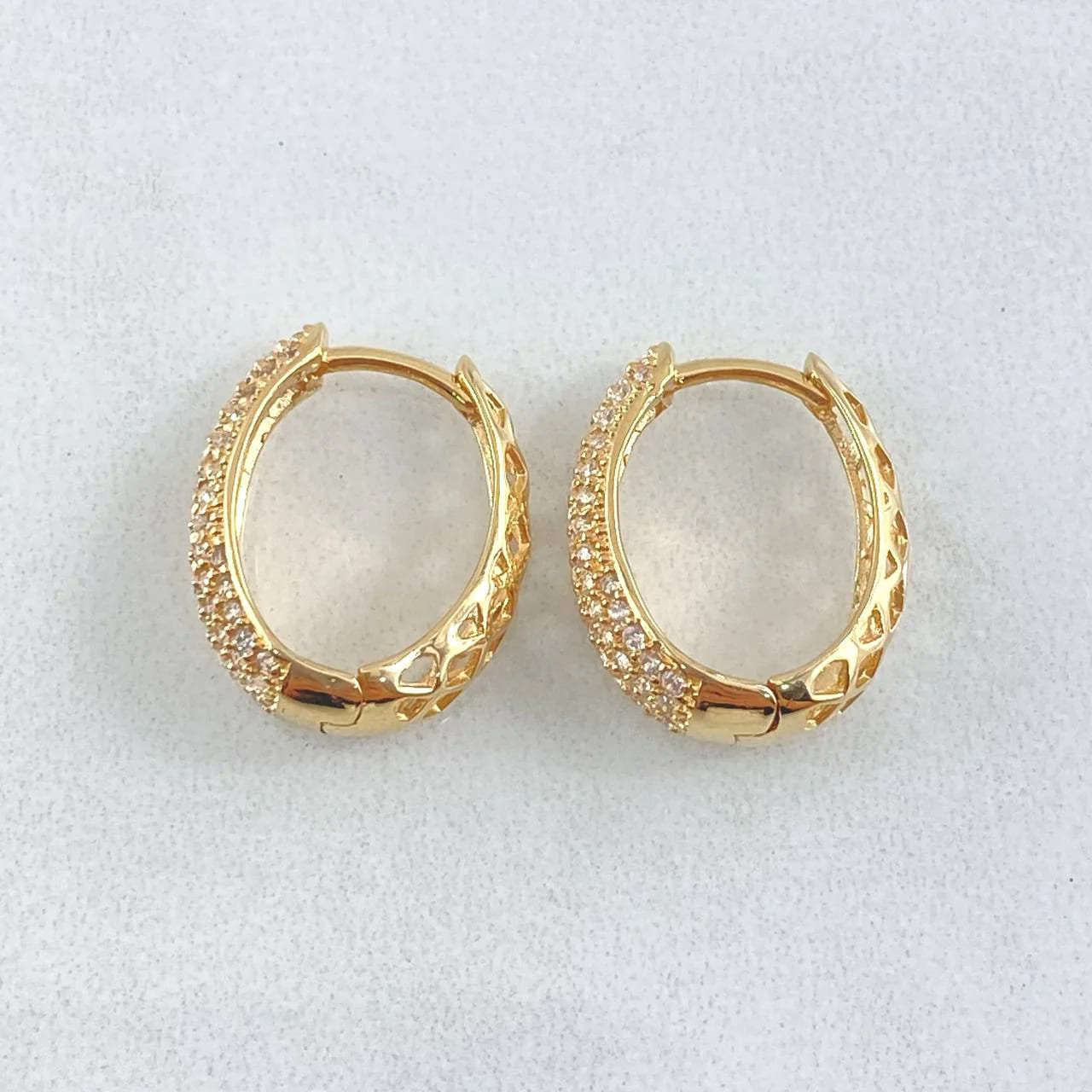 18K Yellow Gold “Dali” Pave Hoop Earrings with White Zircons – 3.4g, 1.7cm