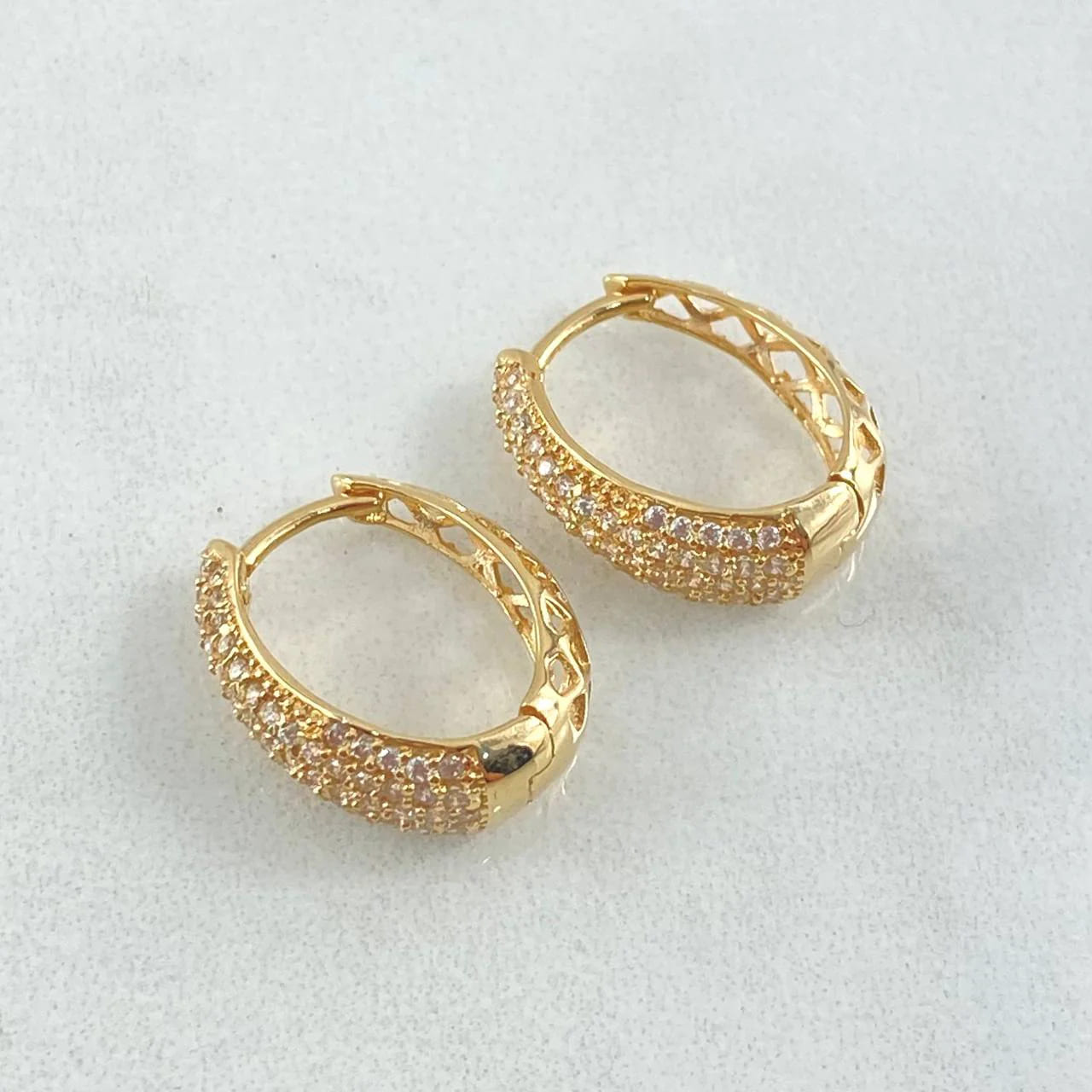 18K Yellow Gold “Dali” Pave Hoop Earrings with White Zircons – 3.4g, 1.7cm