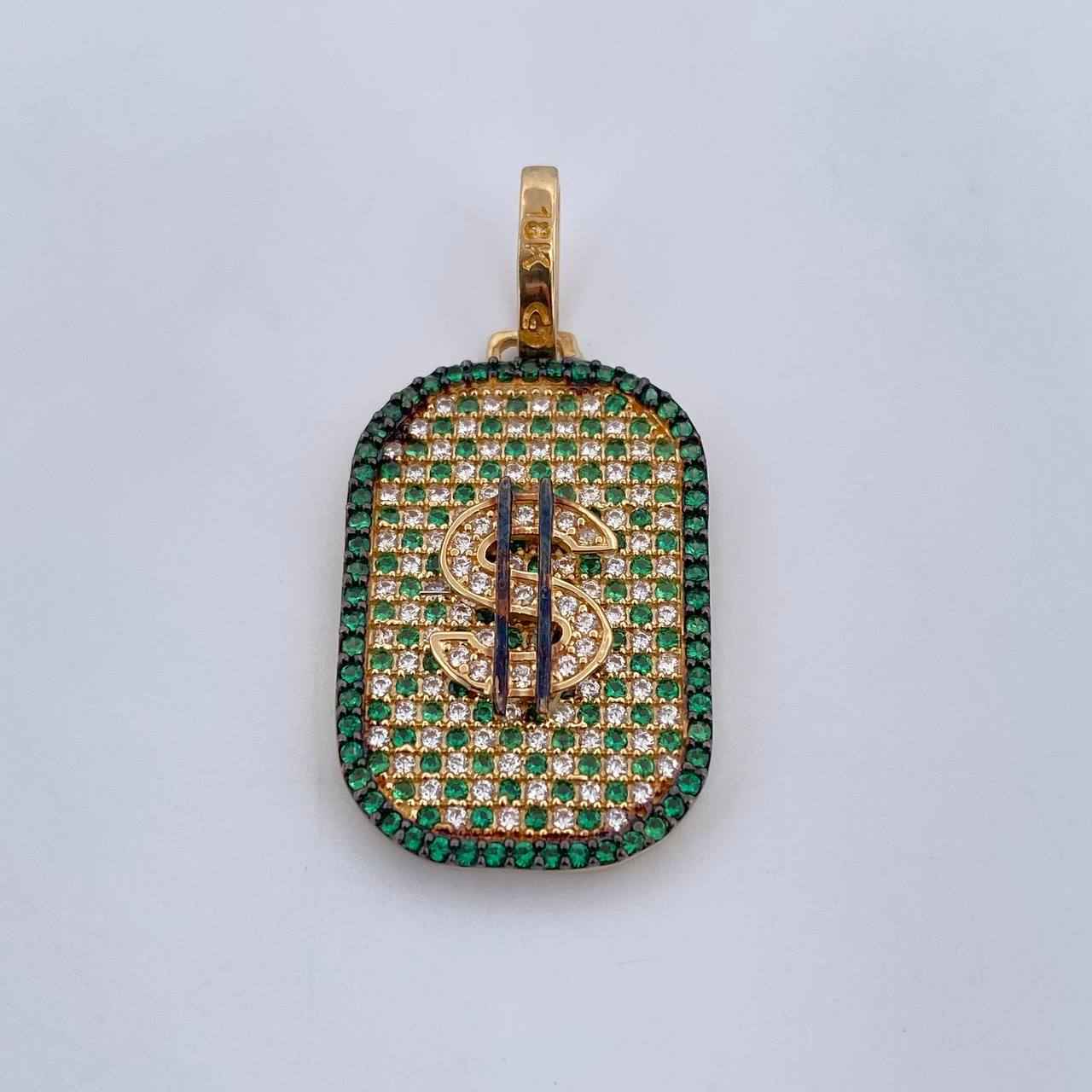 18K Gold Dollar Sign Pendant – Two-Tone with Zircons / 5.05g / 3.4cm
