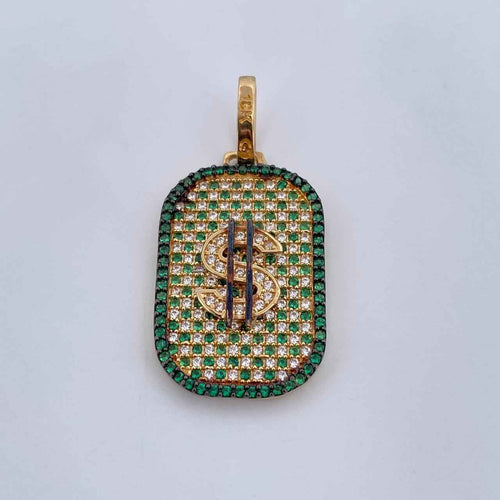 18K Gold Dollar Sign Pendant – Two-Tone with Zircons / 5.05g / 3.4cm