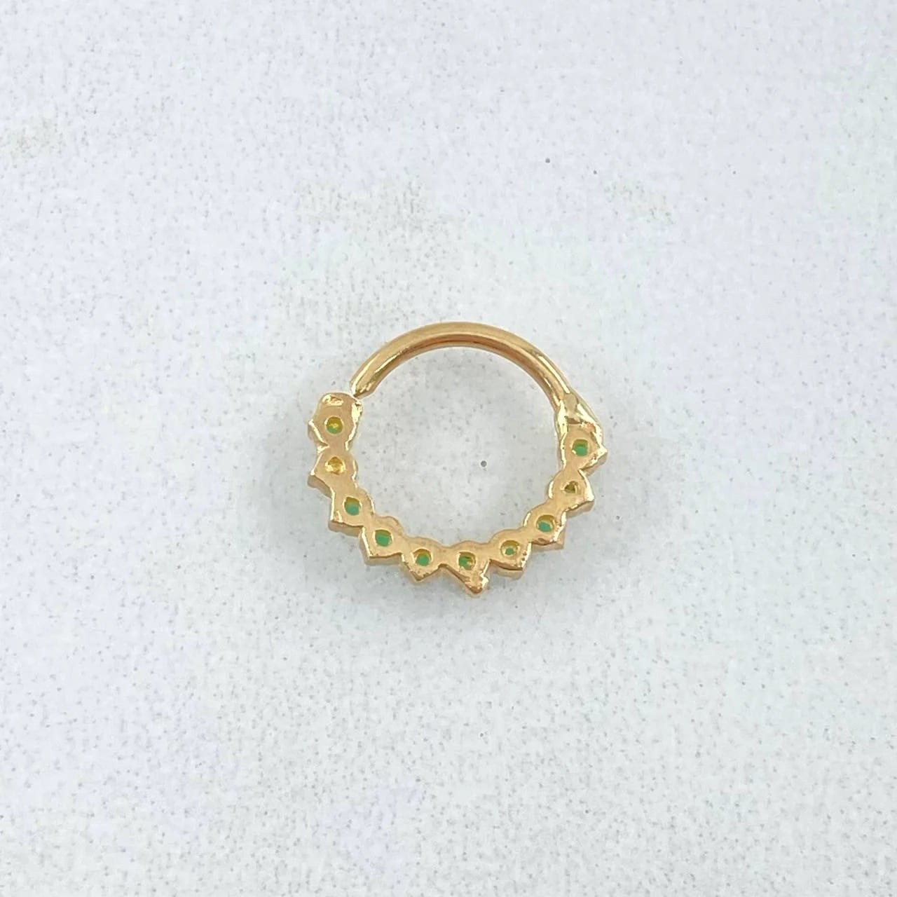 18K Yellow Gold “Tupido” Hoop Piercing with Green Zircons – 0.5g, 1cm