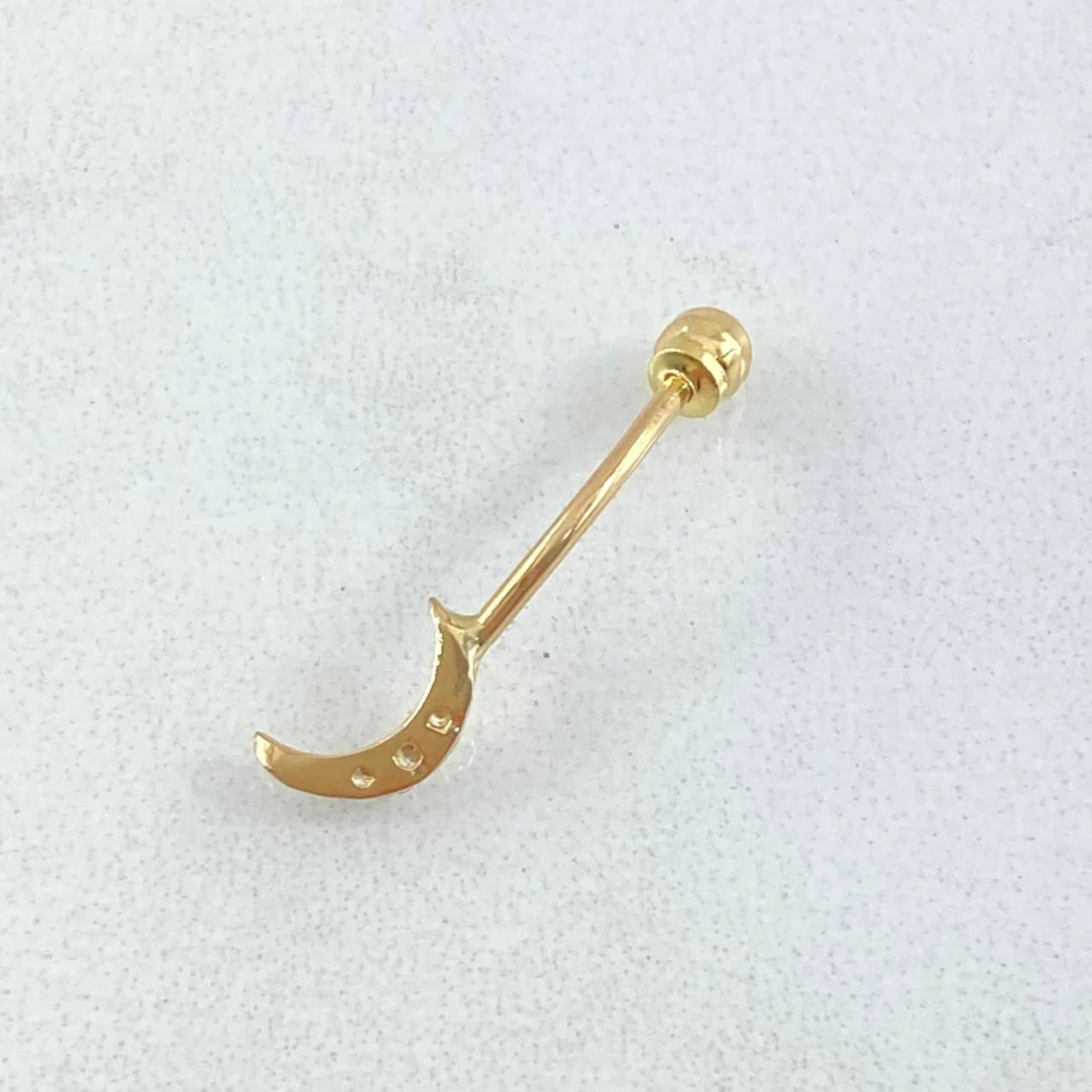 18K Yellow Gold Crescent Moon Navel Piercing with White Zircons – 0.45g, 2cm