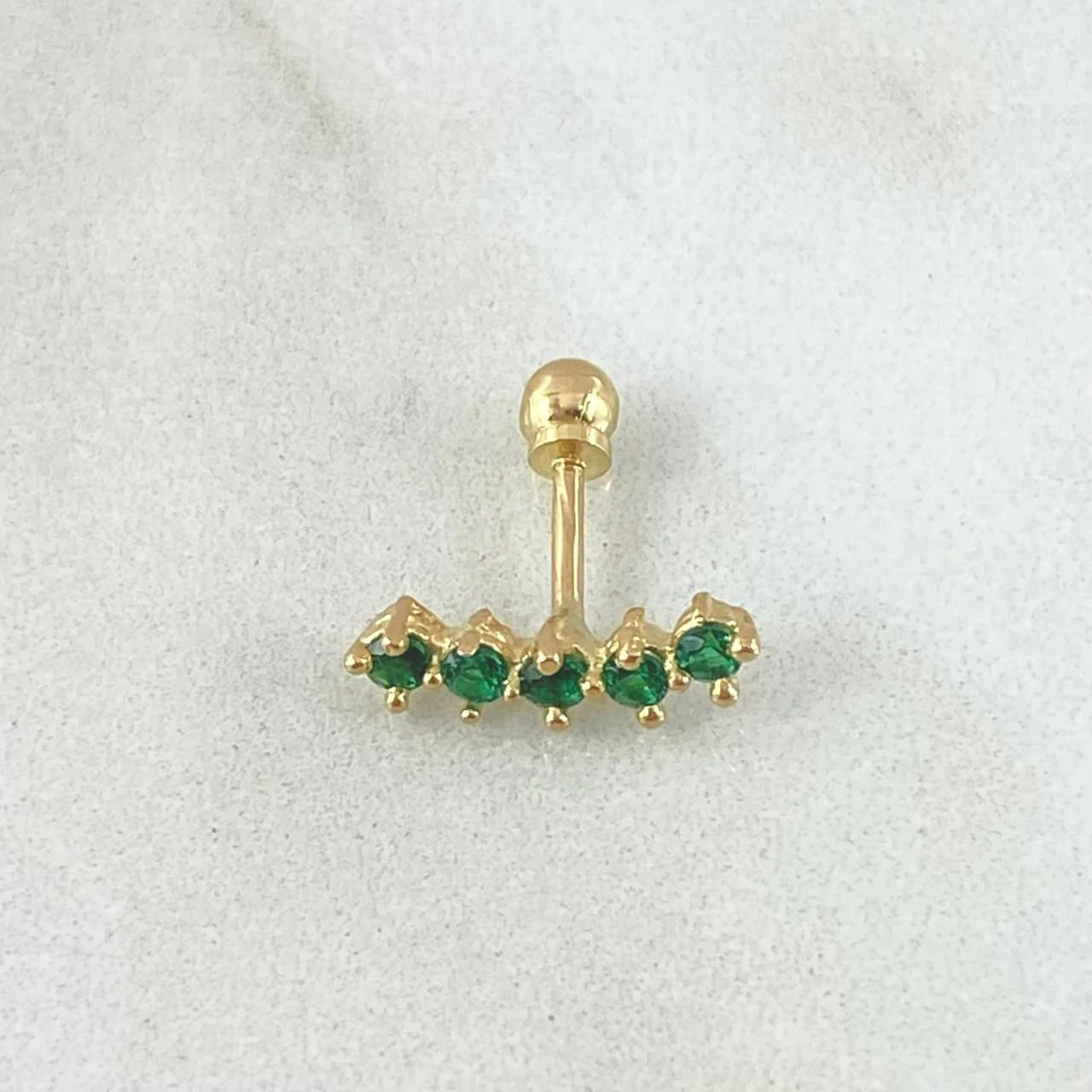 18K Yellow Gold “Arco” Curved Piercing with Green Zircons and Ball-Thread Closure – 0.6g, 1.2cm