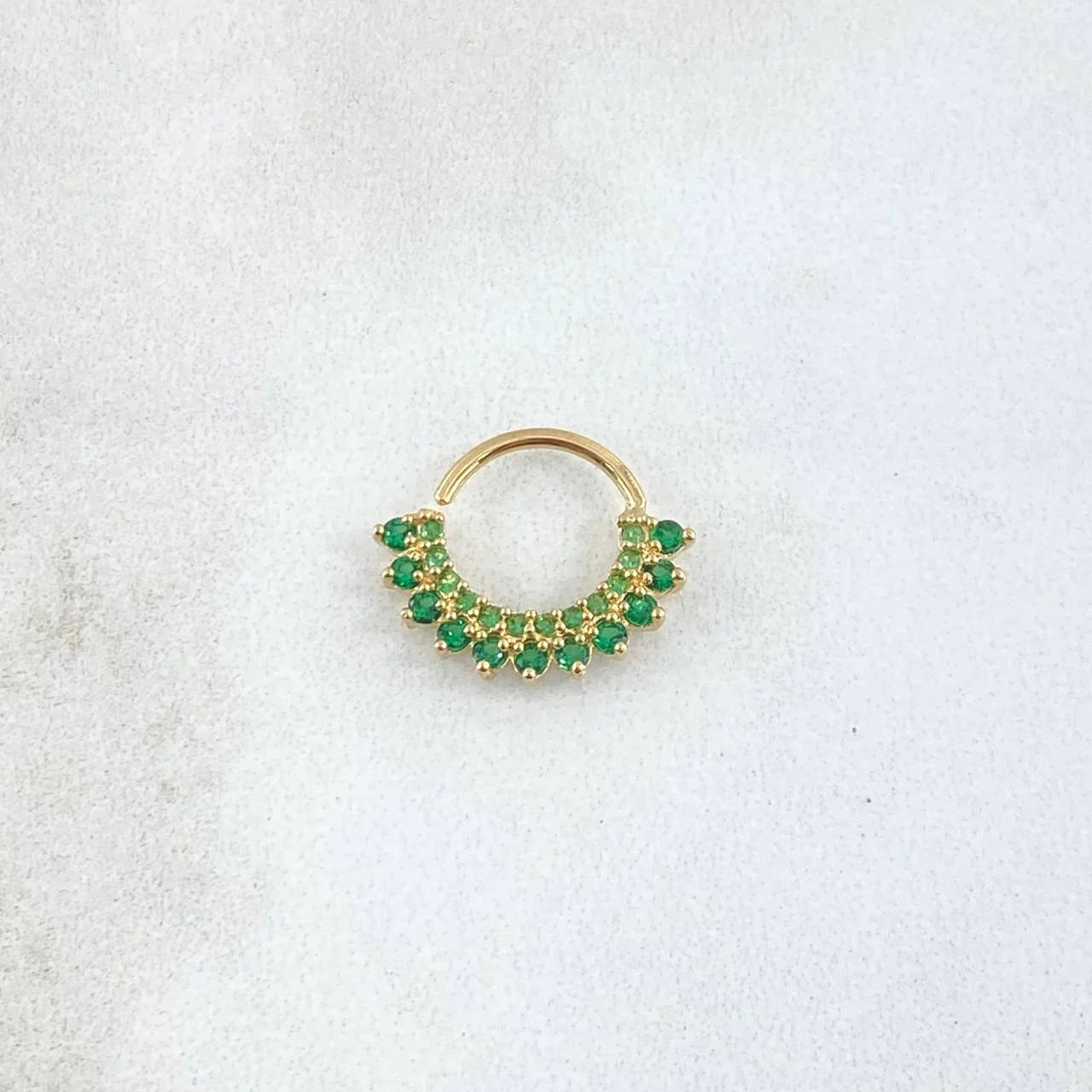 18K Yellow Gold “Maya Tiara” Earcuff with Green Zircons – 0.9g, 1.3cm