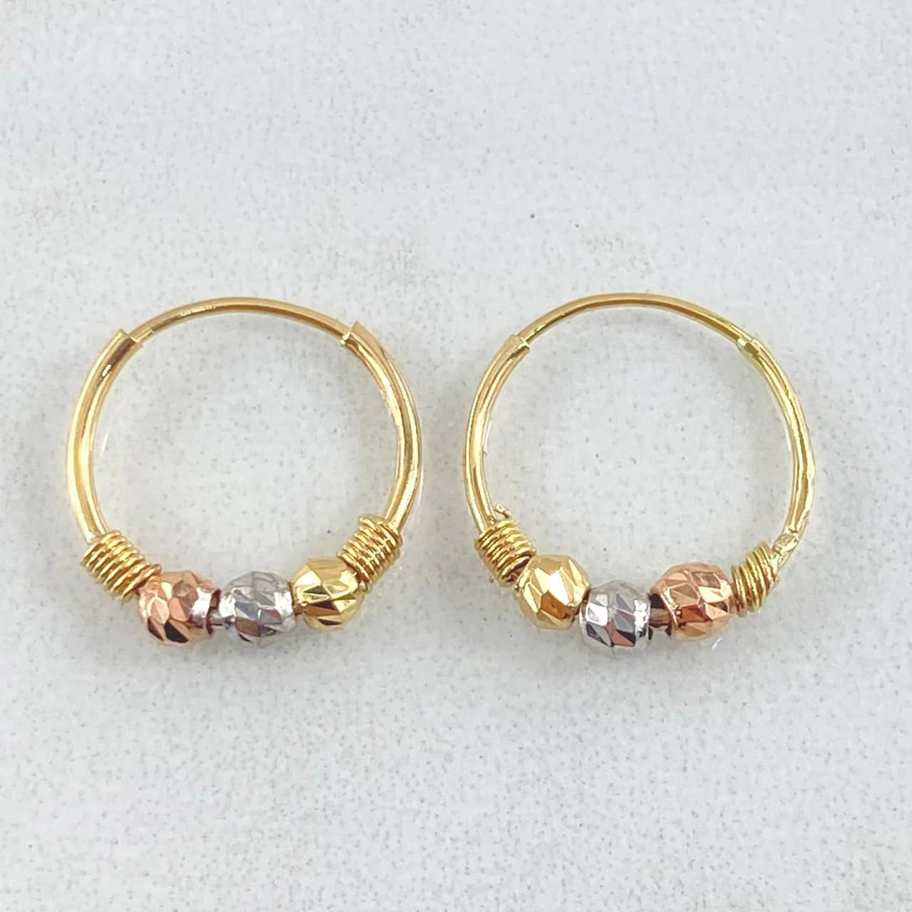 18K Tri-Color Gold “Trio” Hoop Earrings – 1.05g, 1.5cm
