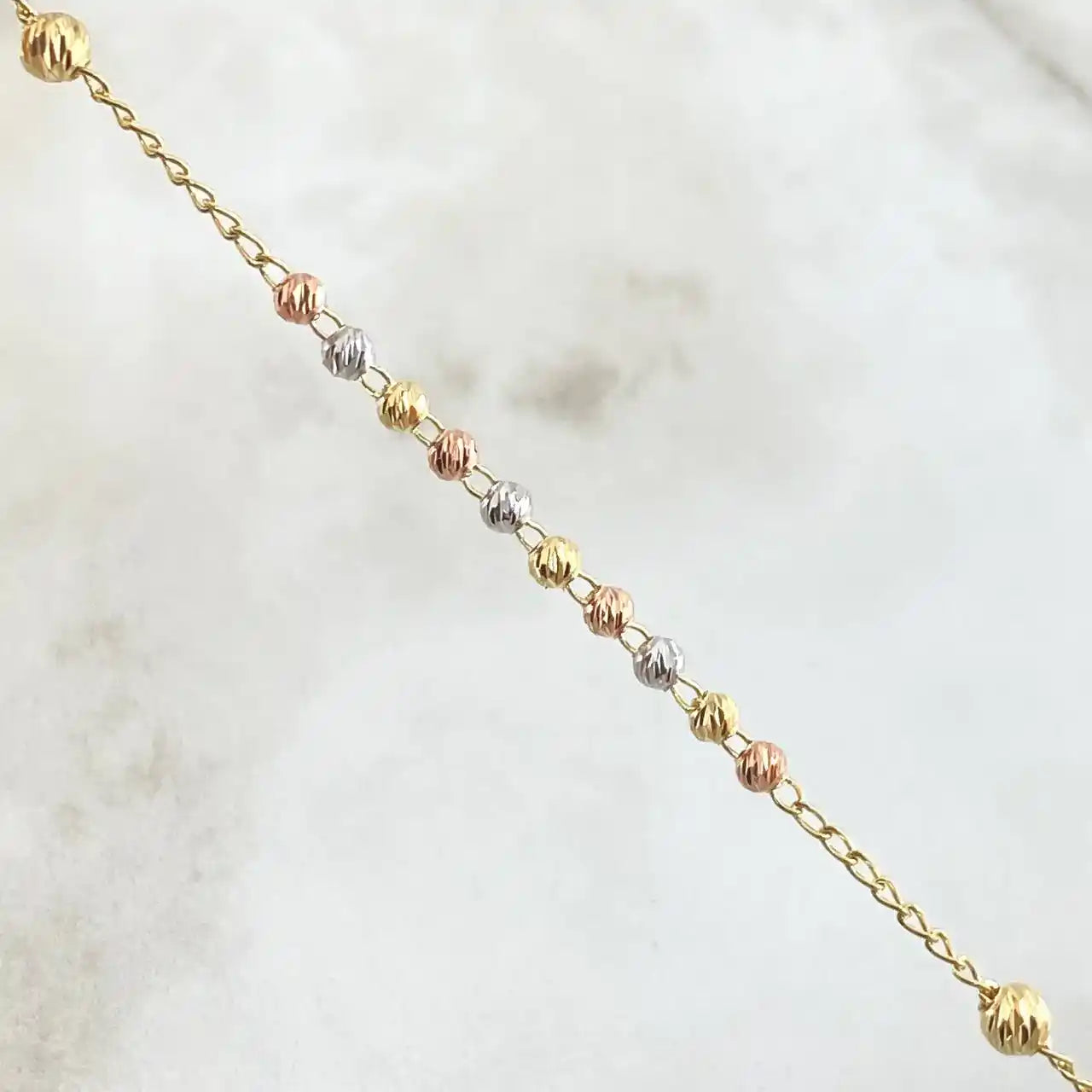 18K Gold Rosary Necklace – Miraculous Virgin & Cross / 7.45g / 50cm / Diamond-Cut Beads