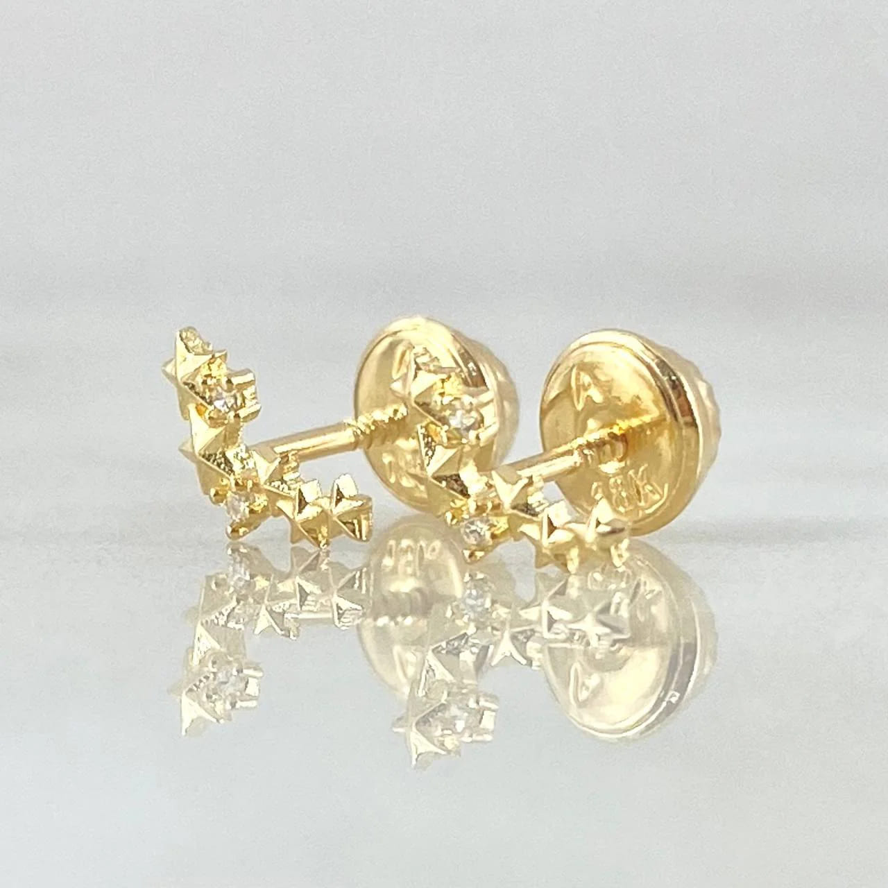 18K Yellow Gold Star Stud Earrings with White Zircons – 0.7g, 0.8cm