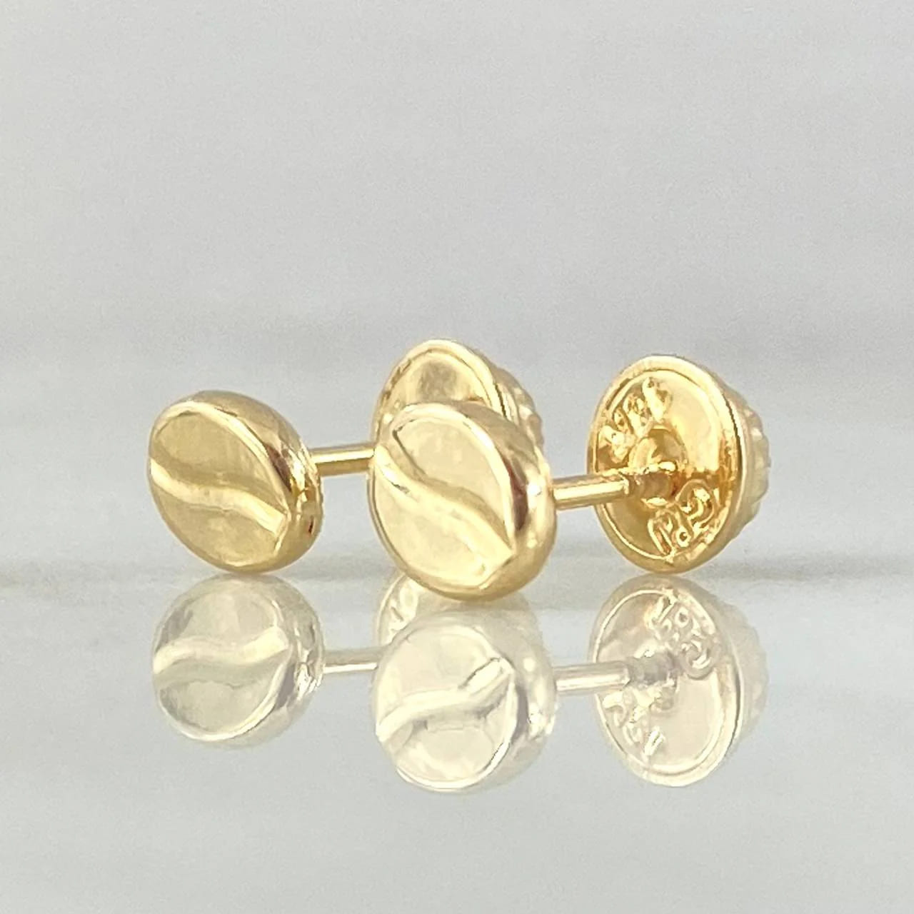 18K Yellow Gold Coffee Bean Stud Earrings – 0.55g, 5.8mm