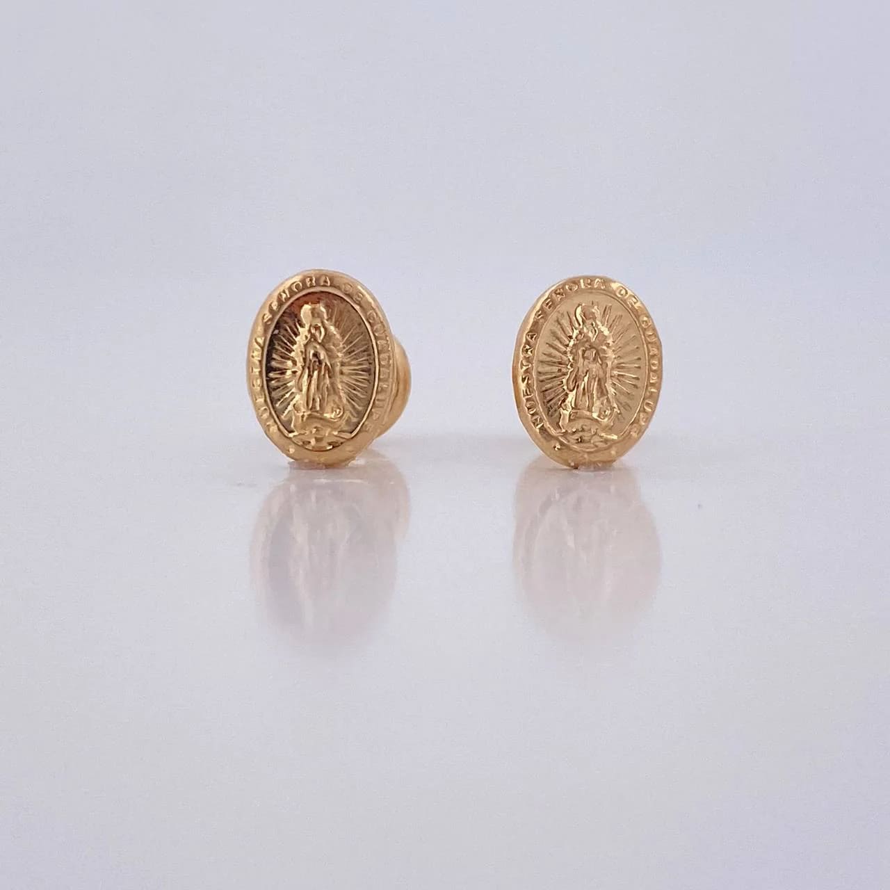 18K Yellow Gold “Virgin Guadalupe” Stud Earrings – 0.75g