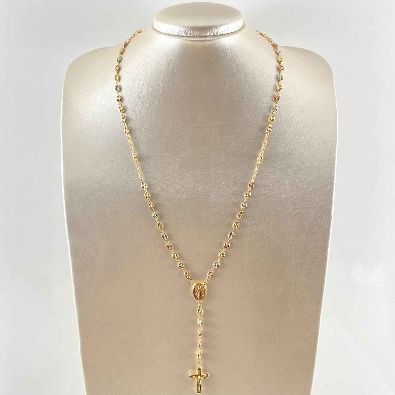 18K Gold Tricolor Rosary – GC Style with Miraculous Virgin, Christ & Cross / 9.25g / 55cm
