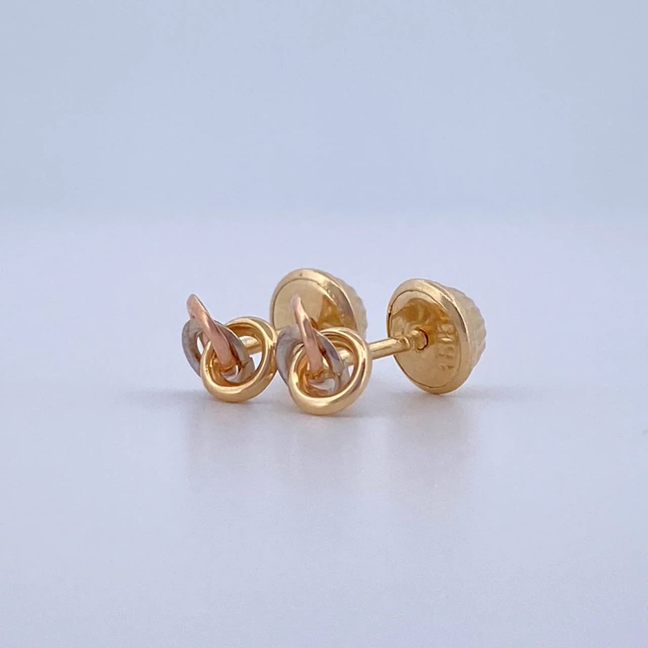18K Tri-Color Gold “Helix” Stud Earrings – 0.55g, 5mm