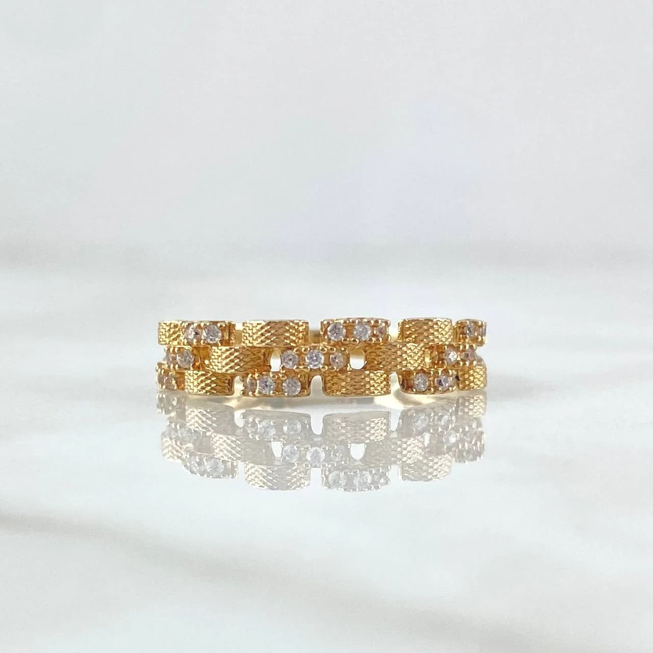 18K Yellow Gold Interlaced Rustic Strap Ring – 2.3g, Size 6.25