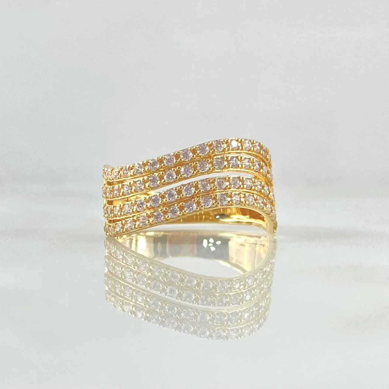 18K Yellow Gold Curved Churumbela Ring with White Zircons – 3.75g, Size 6.5