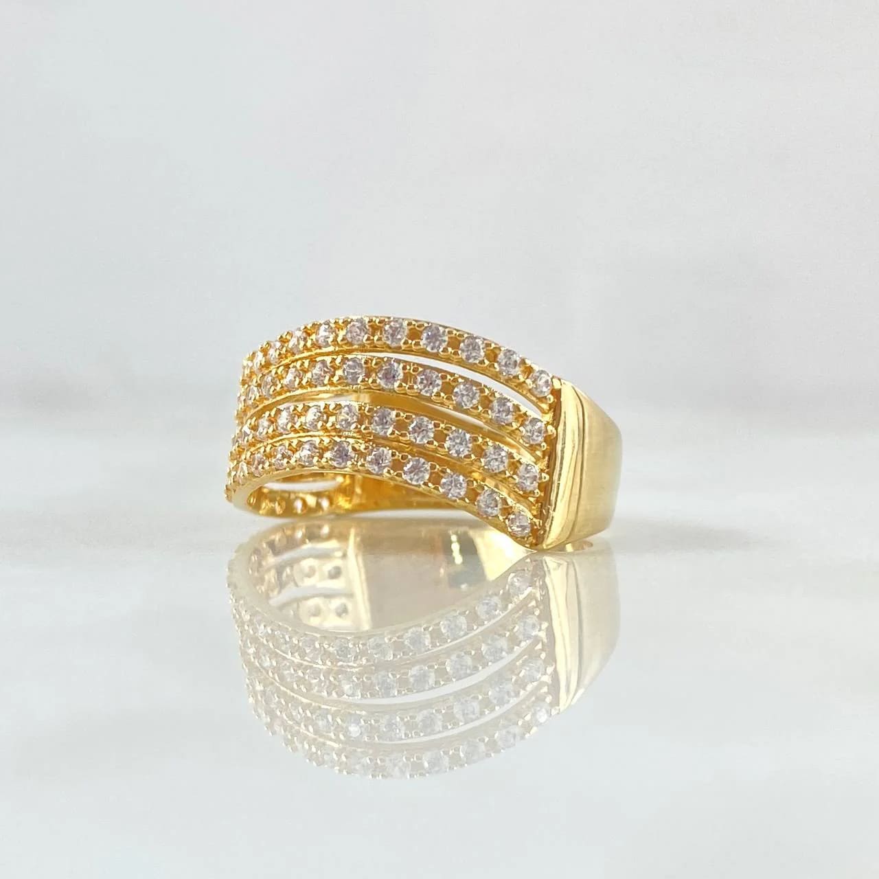 18K Yellow Gold Curved Churumbela Ring with White Zircons – 3.75g, Size 6.5