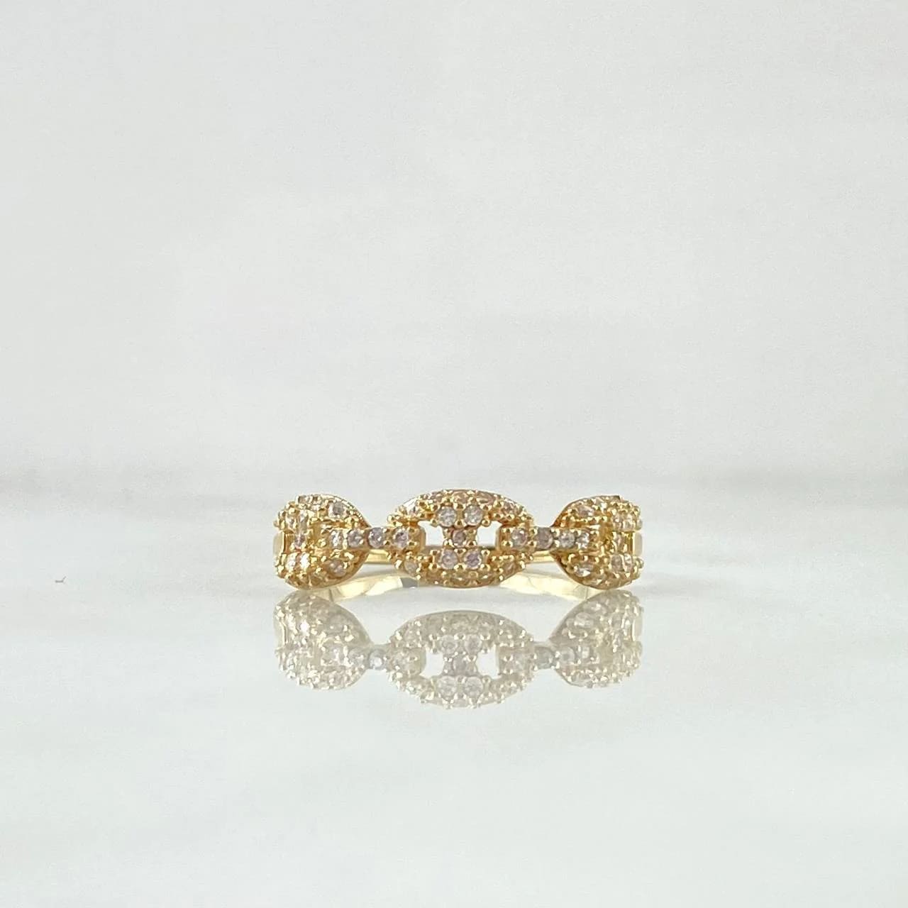 18K Yellow Gold GC Ring with White Zircons – 1.8g, Size 7