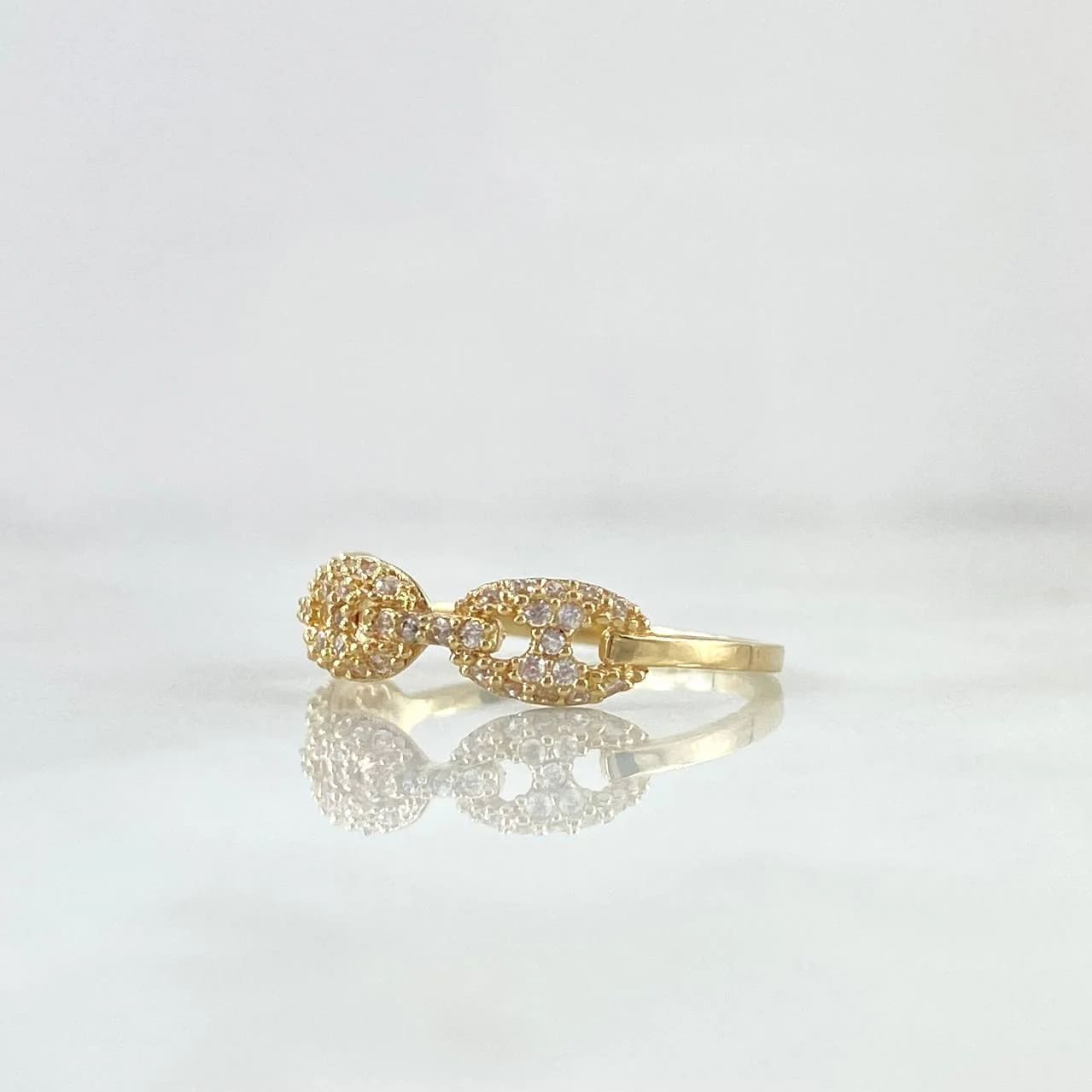 18K Yellow Gold GC Ring with White Zircons – 1.8g, Size 7