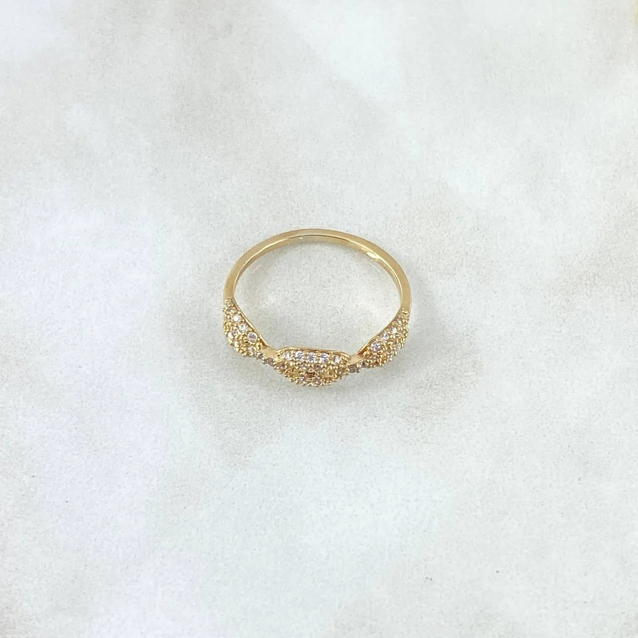 18K Yellow Gold GC Ring with White Zircons – 1.8g, Size 7