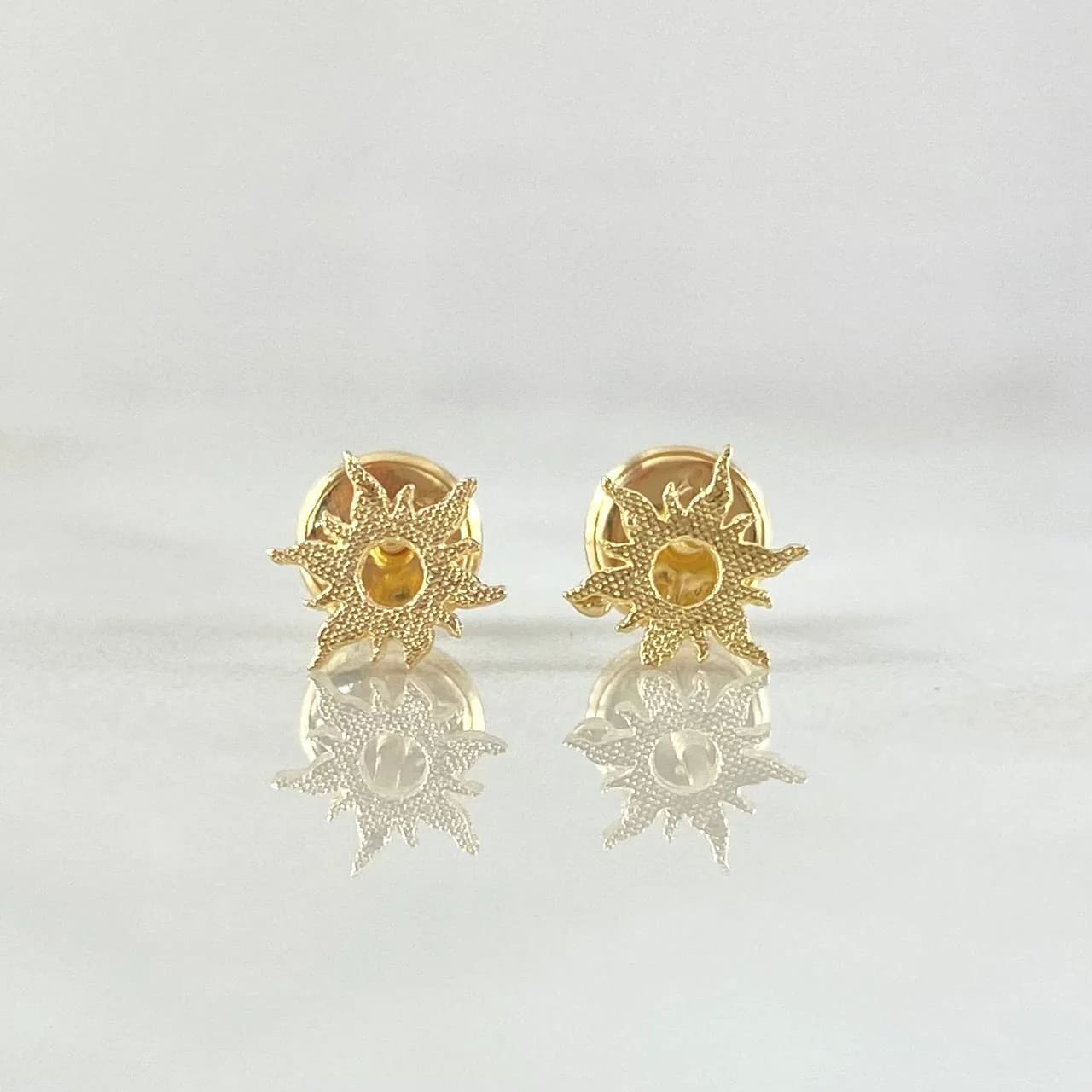 18K Yellow Gold Textured Sun Stud Earrings – 0.65g, 6mm