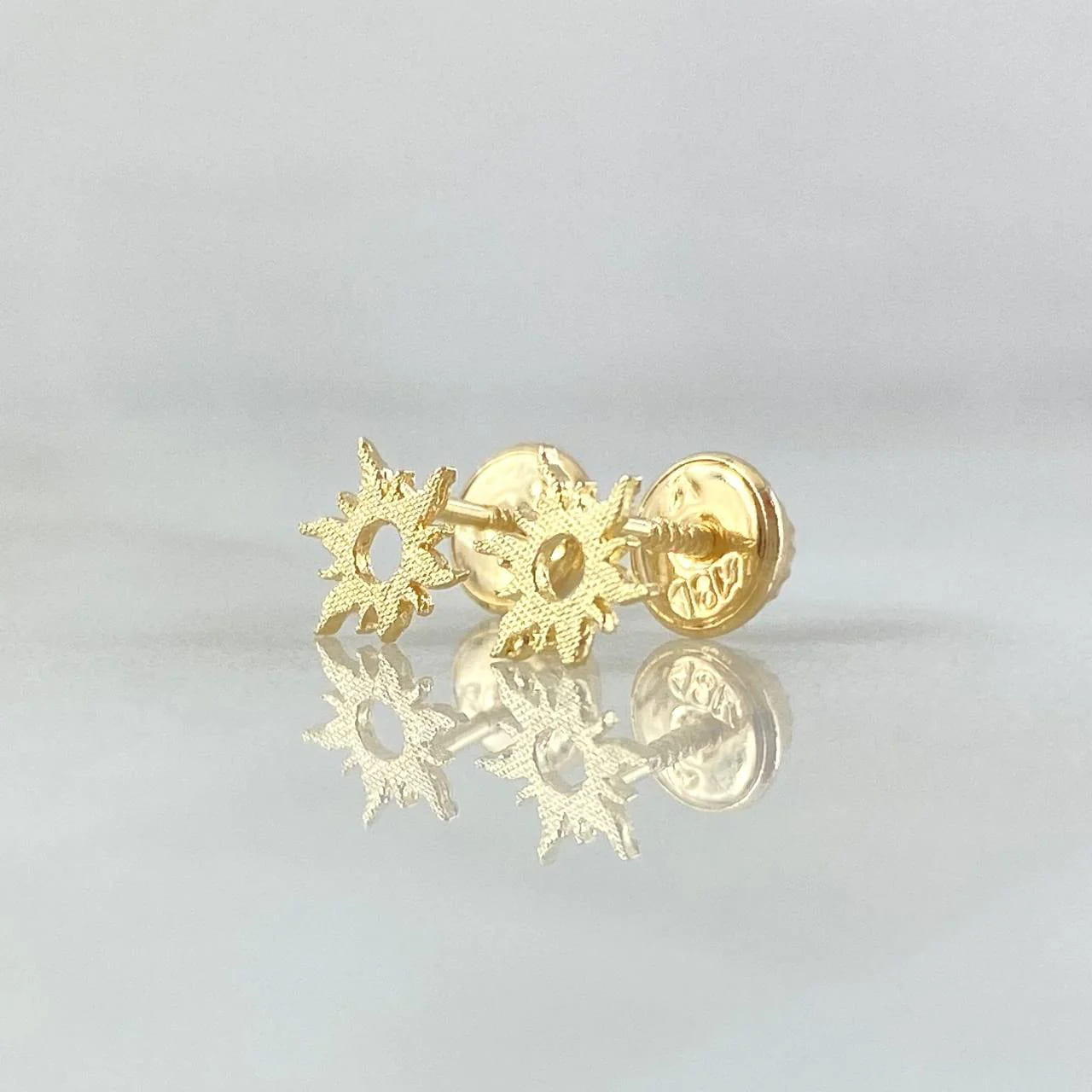 18K Yellow Gold Textured Sun Stud Earrings – 0.65g, 6mm