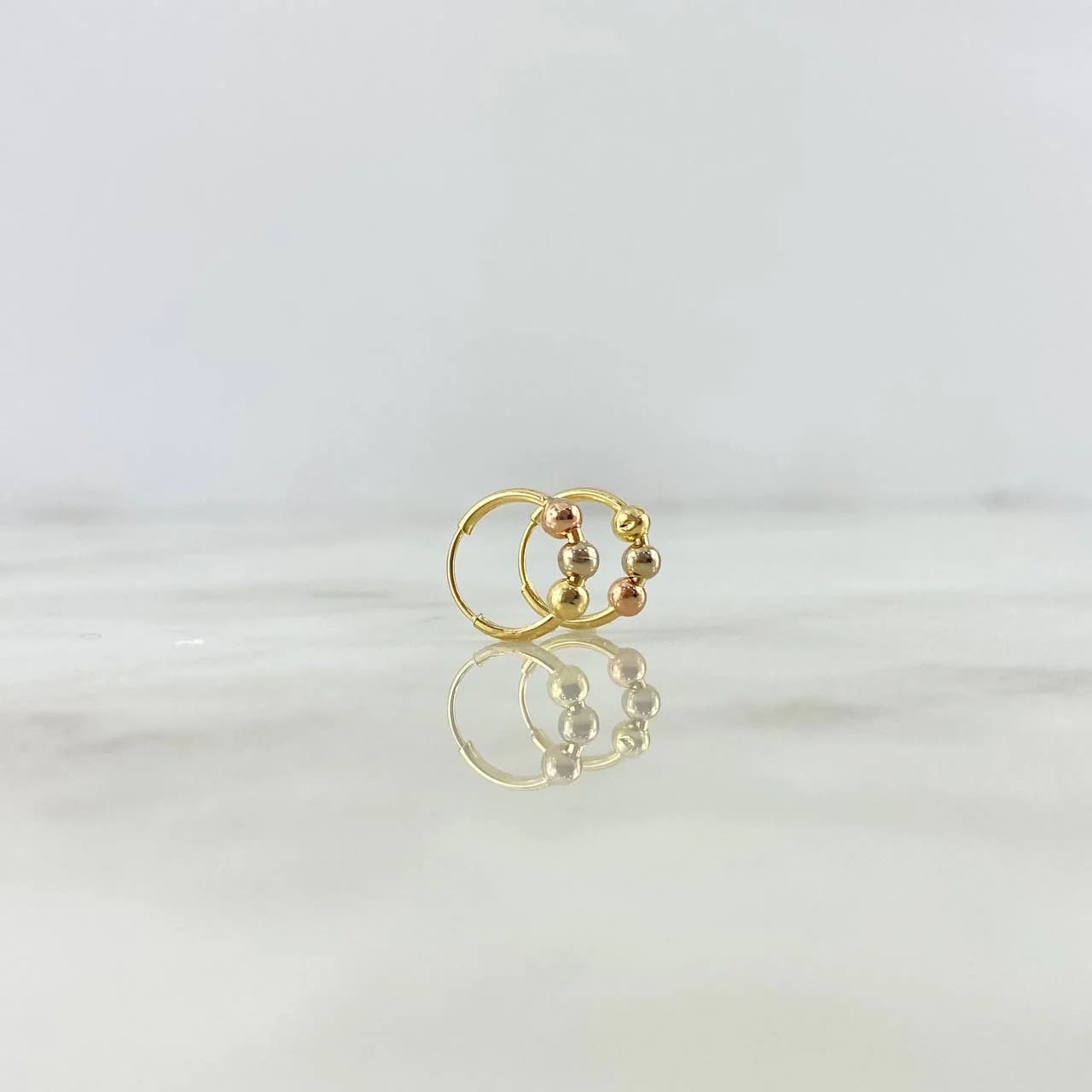 Hoop Earrings 1.3g / 1.7cm / 3mm - 4mm Smooth Beads in Tri-Color 18K Gold