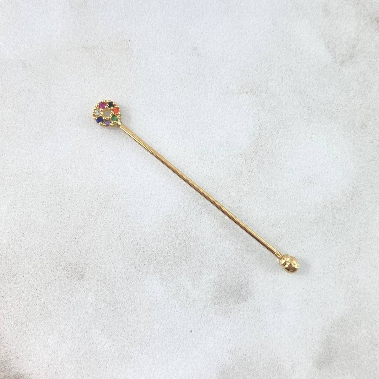 18K Yellow Gold Circular Industrial Piercing with Multicolor Zircons – 1g, 4.7cm x 1mm