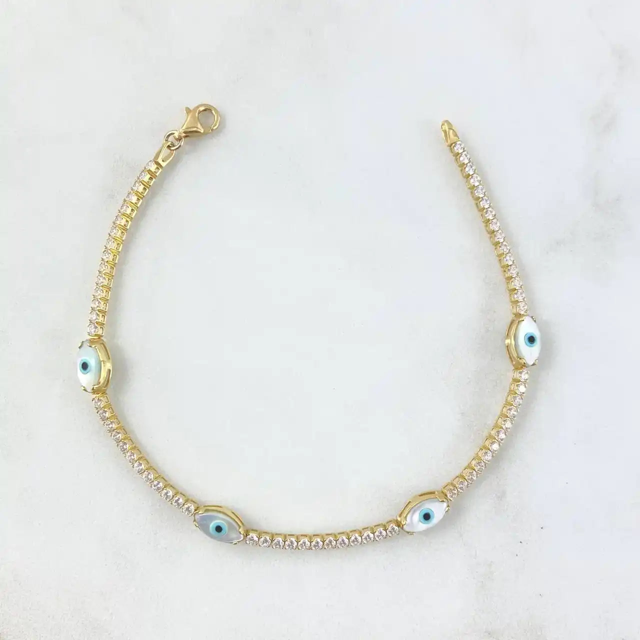 18K Gold Tennis Bracelet – White Evil Eye – 5.55g / 18cm +4cm Extension