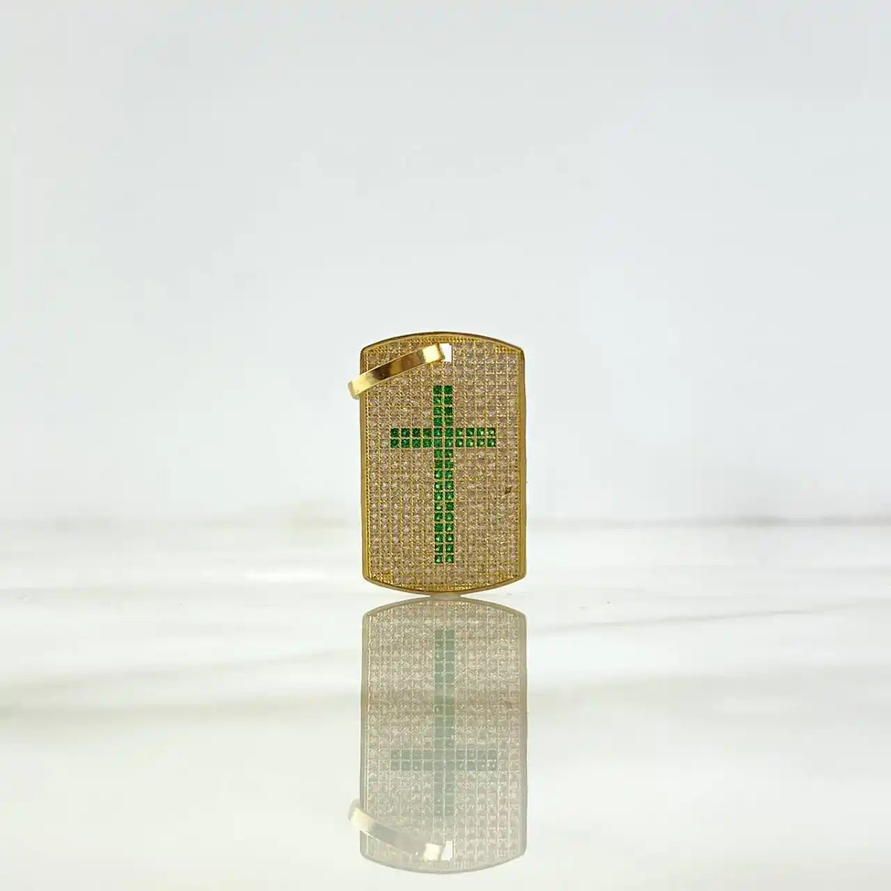  18K Gold Rectangular Cross Pendant with Zircons – 5.6g / 3.8cm