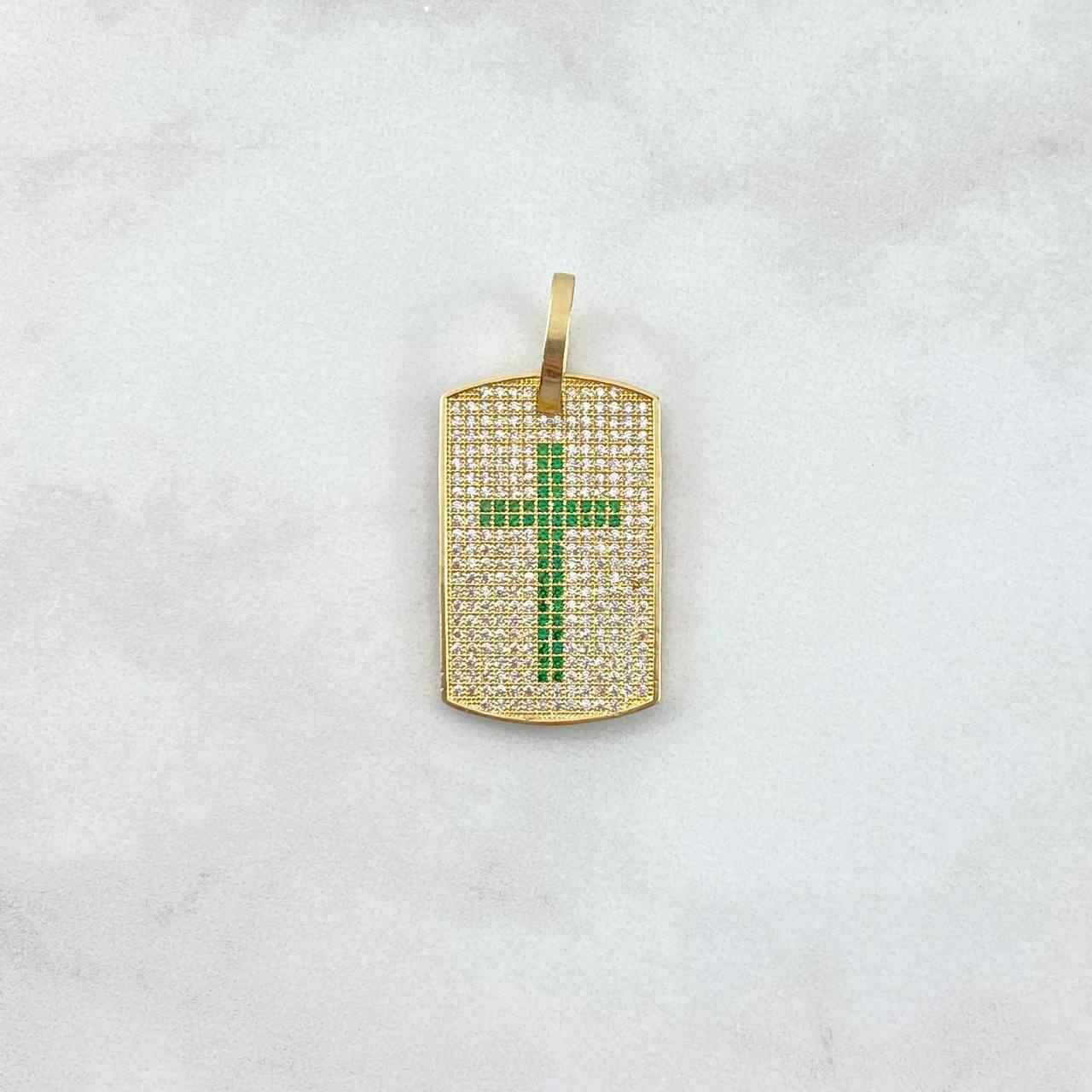  18K Gold Rectangular Cross Pendant with Zircons – 5.6g / 3.8cm